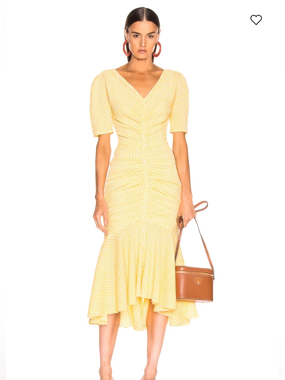 STAUD  Panier Yellow Ruched High-Low Dress